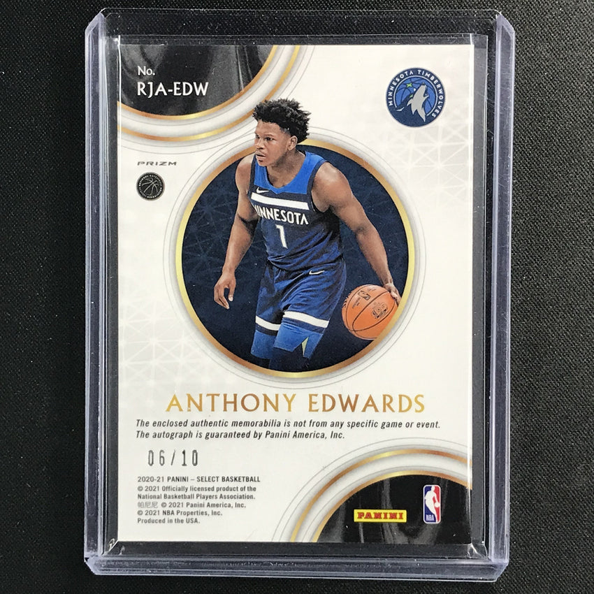 2020-21 Select Anthony Edwards Rookie Patch Auto Gold 6/10
