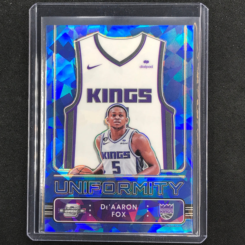 2022-23 Contenders Optic Deaaron Fox Uniformity Blue Cracked Ice 5/75
