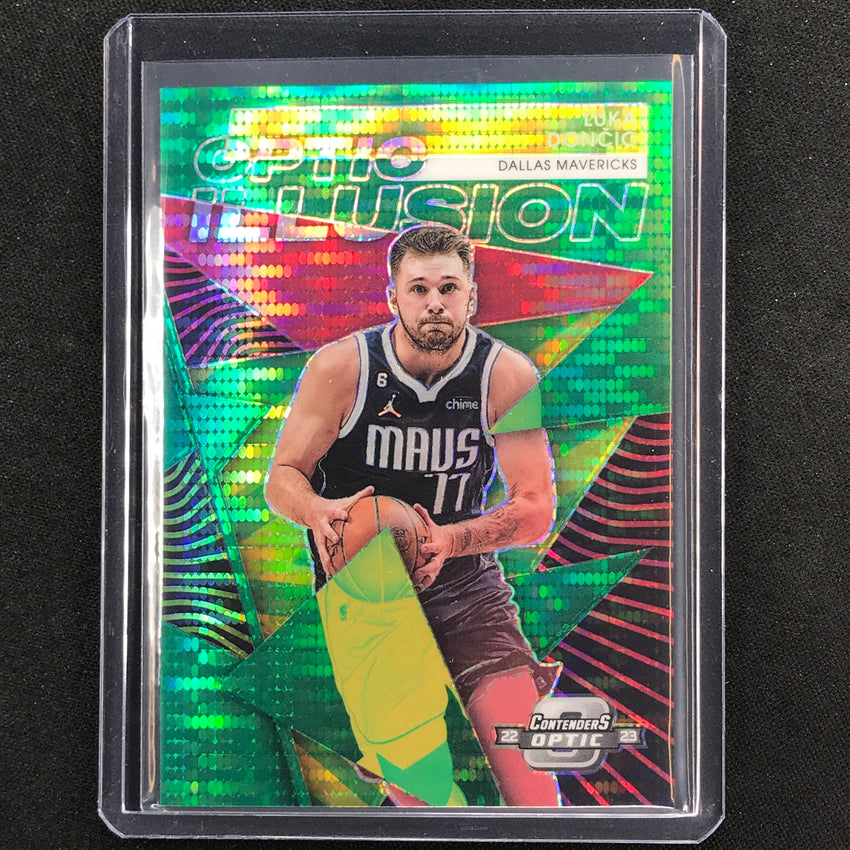 2022-23 Contenders Optic Luka Doncic Optic Illusion Green Pulsar 18/25