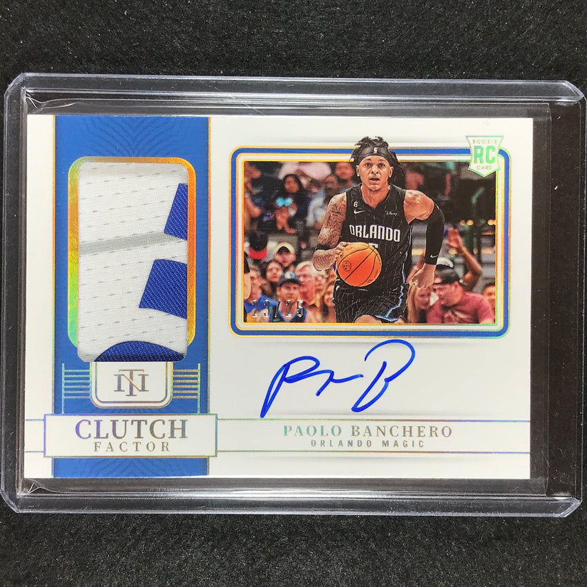 2022-23 National Treasures Paolo Banchero Clutch Factor Rookie Patch Auto 23/25