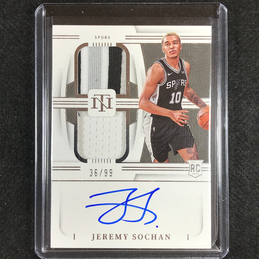 2022-23 National Treasures Jeremy Sochan Rookie Materials Dual Patch Auto 36/99