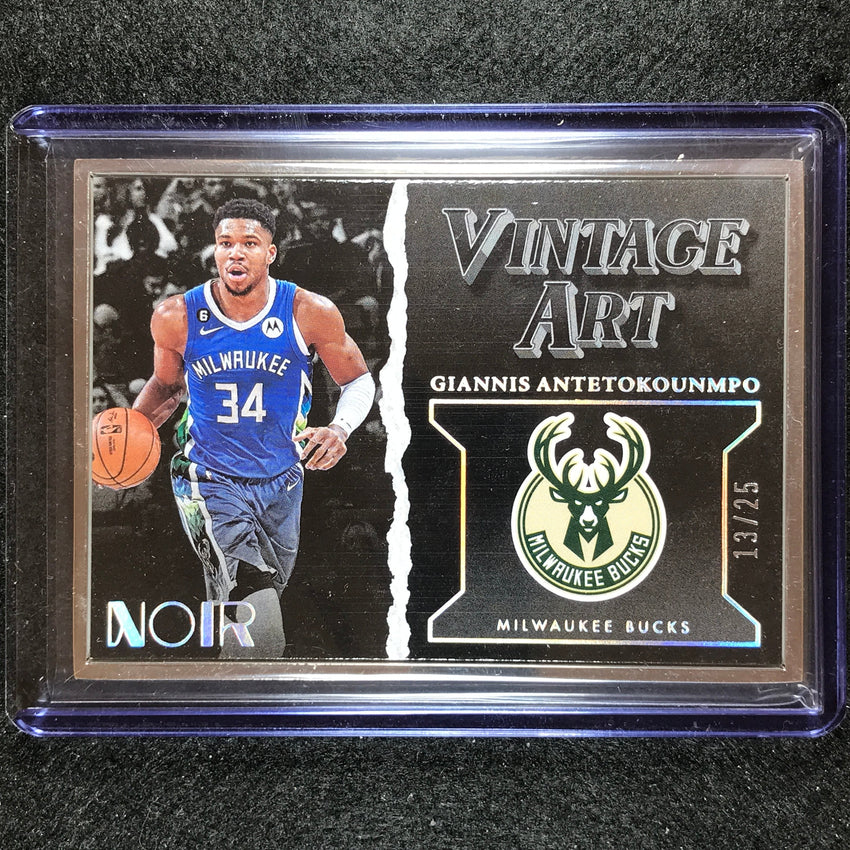 2022-23 Noir Giannis Antetokounmpo Metal Frame Vintage Art 13/25