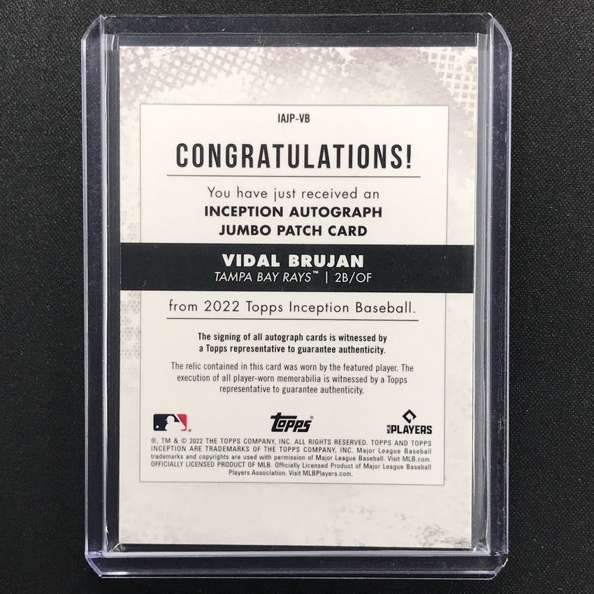 2022 Inception Vidal Brujan Autograph Jumbo Patch Rookie Red 36/50