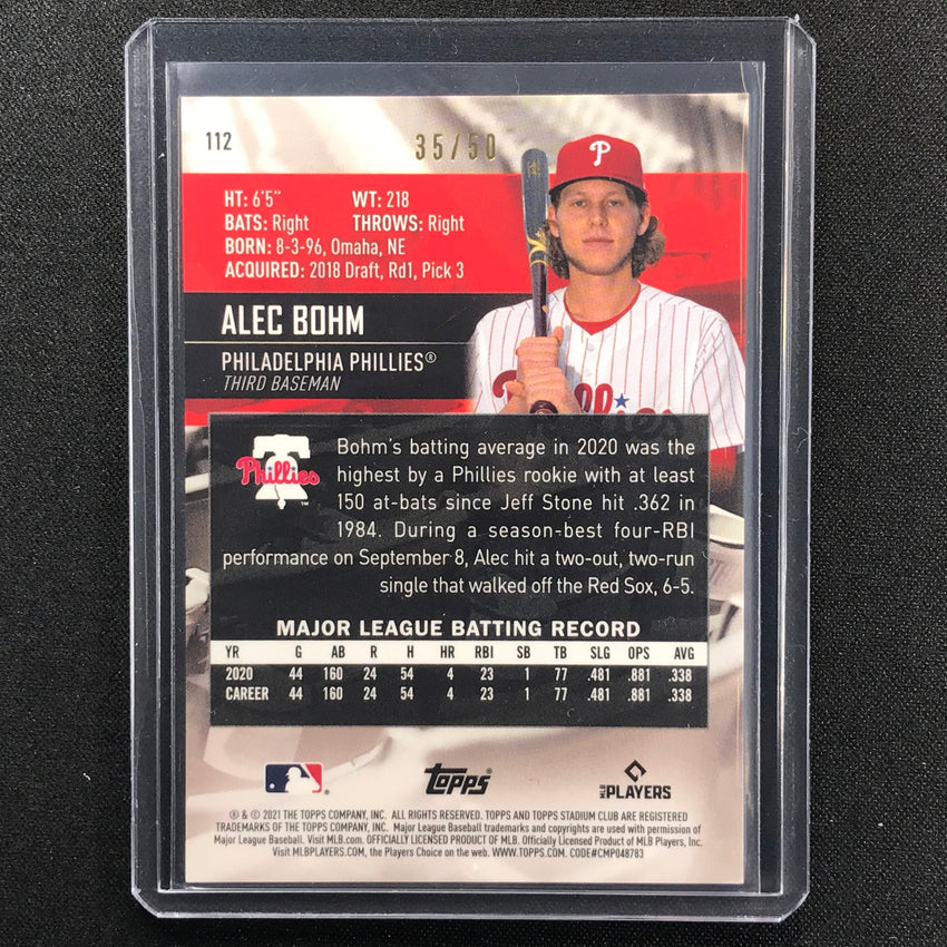 2021 Stadium Club Chrome Alec Bohm Rookie Gold 35/50