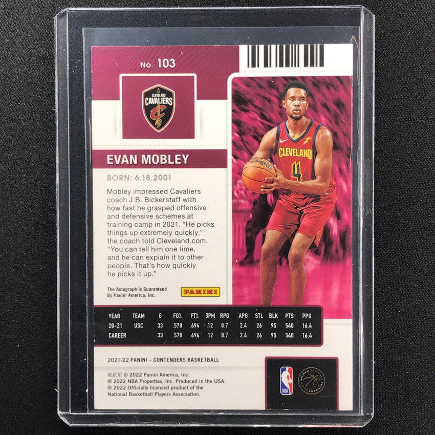 2021-22 Contenders Evan Mobley Rookie Playoff Ticket Auto 36/99