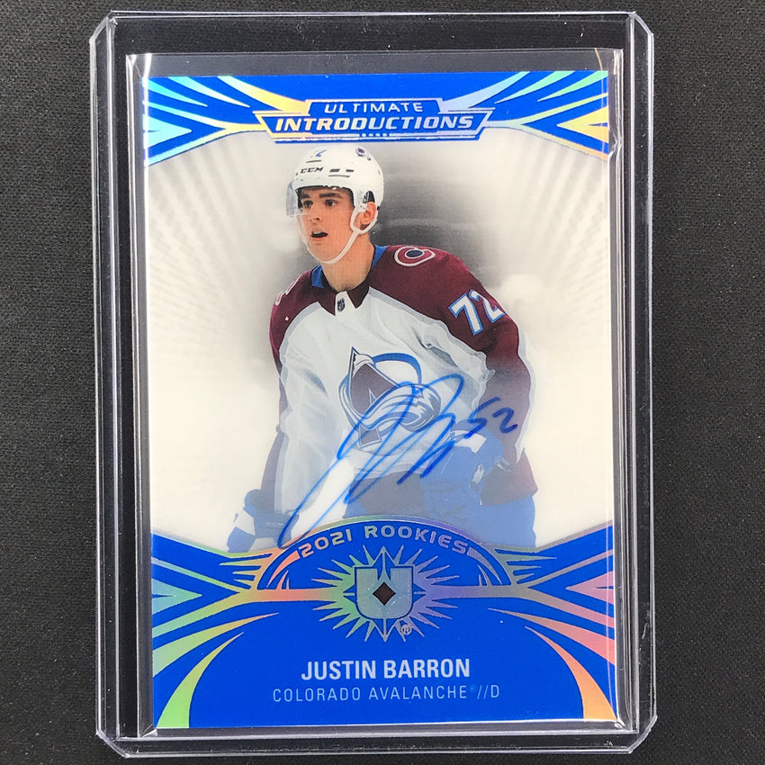2021-22 Ultimate Collection Justin Barron Introductions Rookie Auto Blue No 80