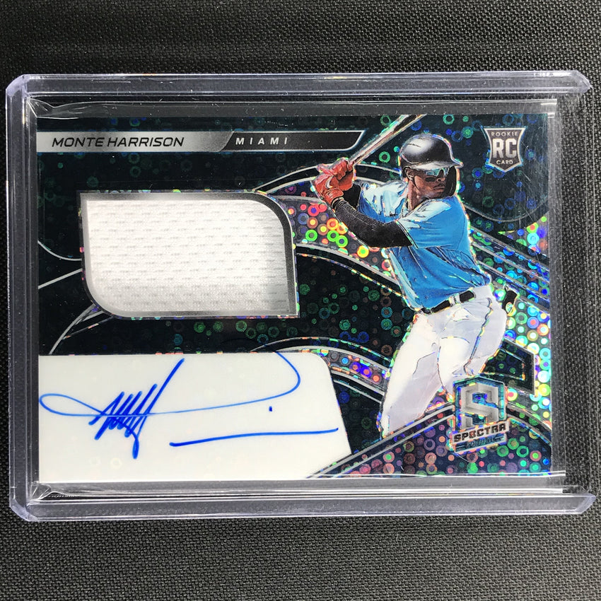 2021 Spectra Monte Harrison Rookie Jersey Auto Neon Blue Disco 14/99