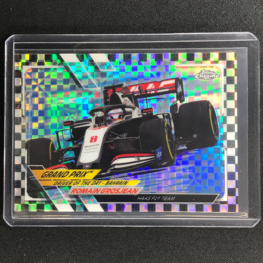 2021 Topps Chrome ROMAIN GROSJEAN Grand Prix Driver of the Day Checker Flag #157