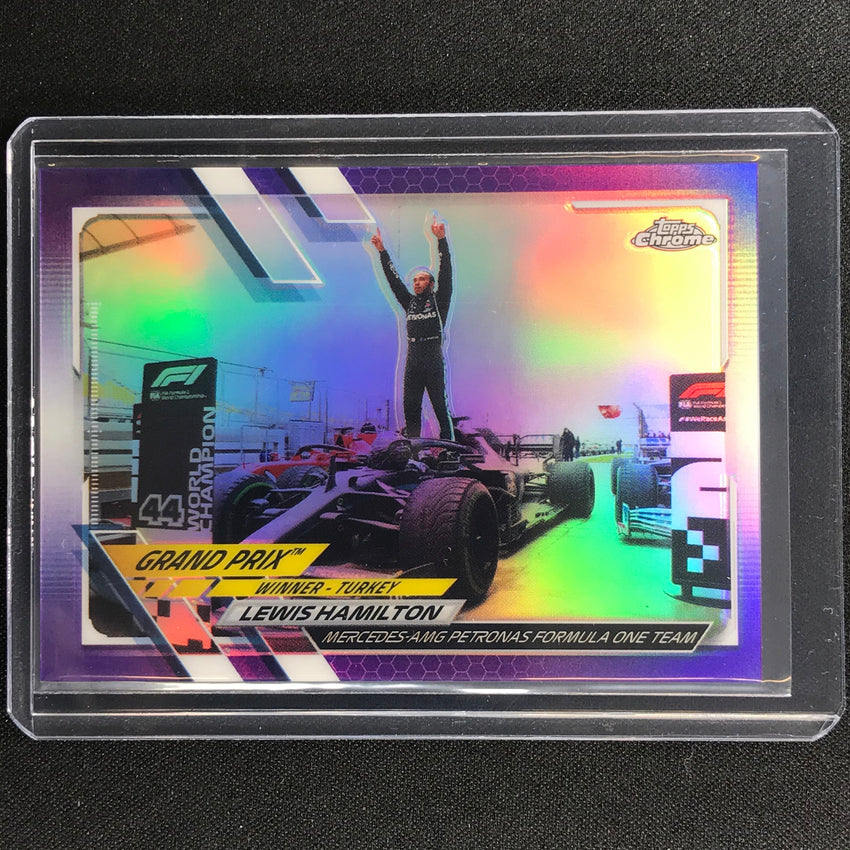2021 Topps Chrome Lewis Hamilton Grand Prix Winners Purple 323/399