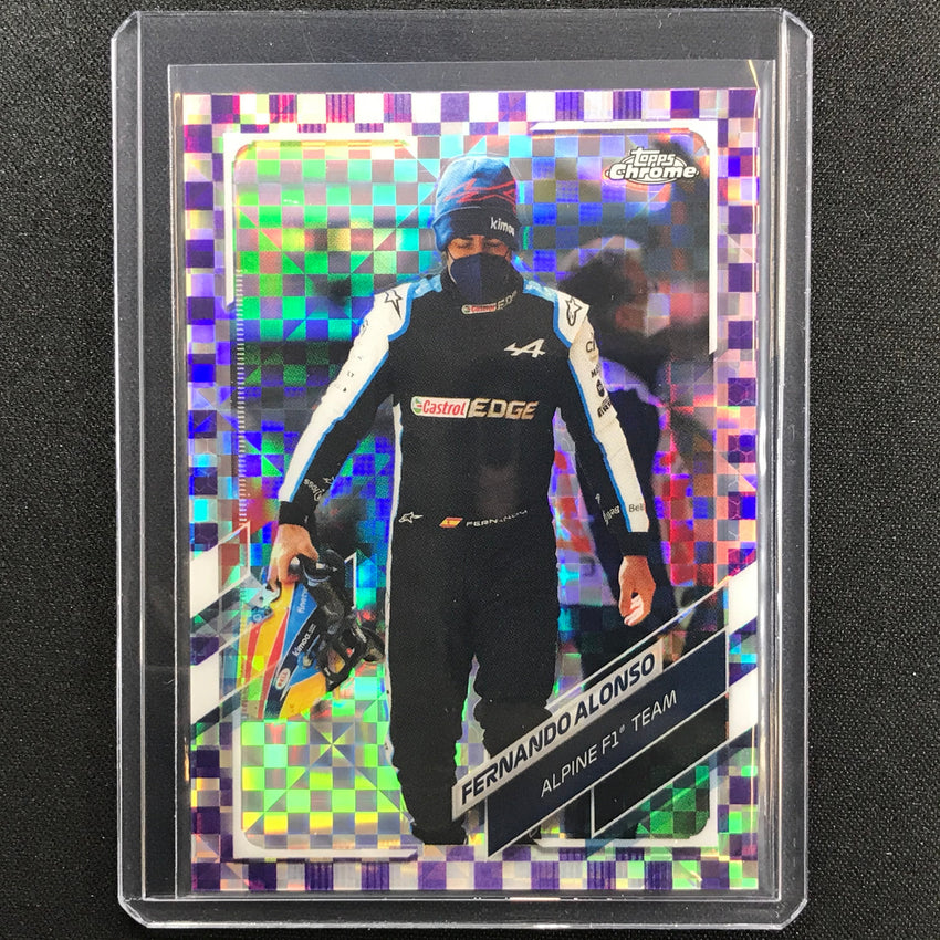 2021 Topps Chrome Fernando Alonso F1 Racers Purple Checker Flag 24/199
