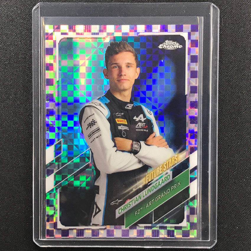 2021 Topps Chrome Christian Lundgaard F2 Racers Purple Checker Flag 148/199