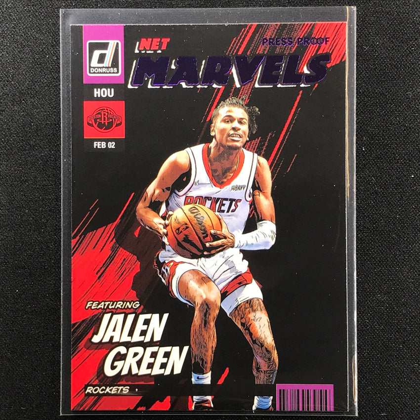 2022-23 Donruss Jalen Green Net Marvels Purple Press Proof No 9
