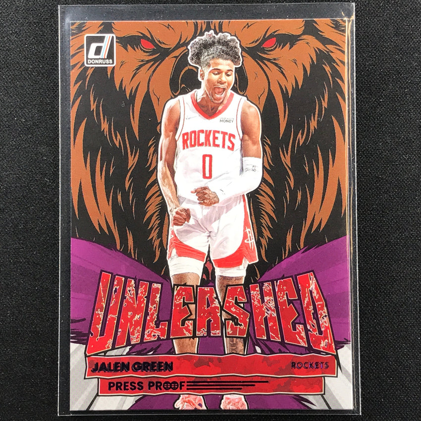 2022-23 Donruss Jalen Green Unleashed Purple Press Proof No 14