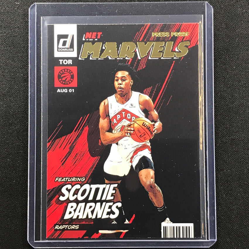 2022-23 Donruss Scottie Barnes Net Marvels Gold Press Proof No 19