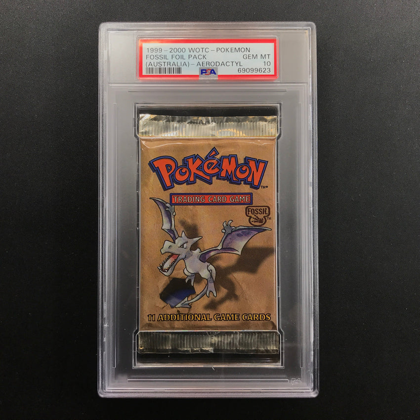 Psa 10 1999-2000 Pokemon Fossil Red Logo Australia Exclusive Booster Pack - Aerodactyl 623
