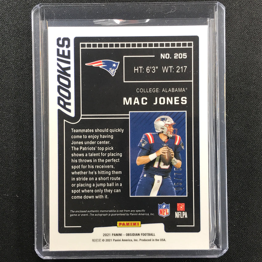 2021 Obsidian Mac Jones Rookie Jersey Auto Electric Etch Orange 5/75