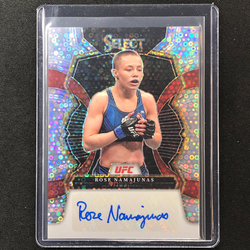 2023 Select UFC ROSE NAMAJUNAS Base Signatures H2 Silver Disco Auto #RNM