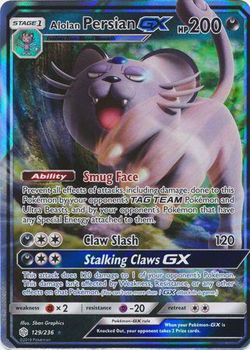 Alolan Persian GX - 129/236 - Ultra Rare - Cosmic Eclipse-Cherry Collectables