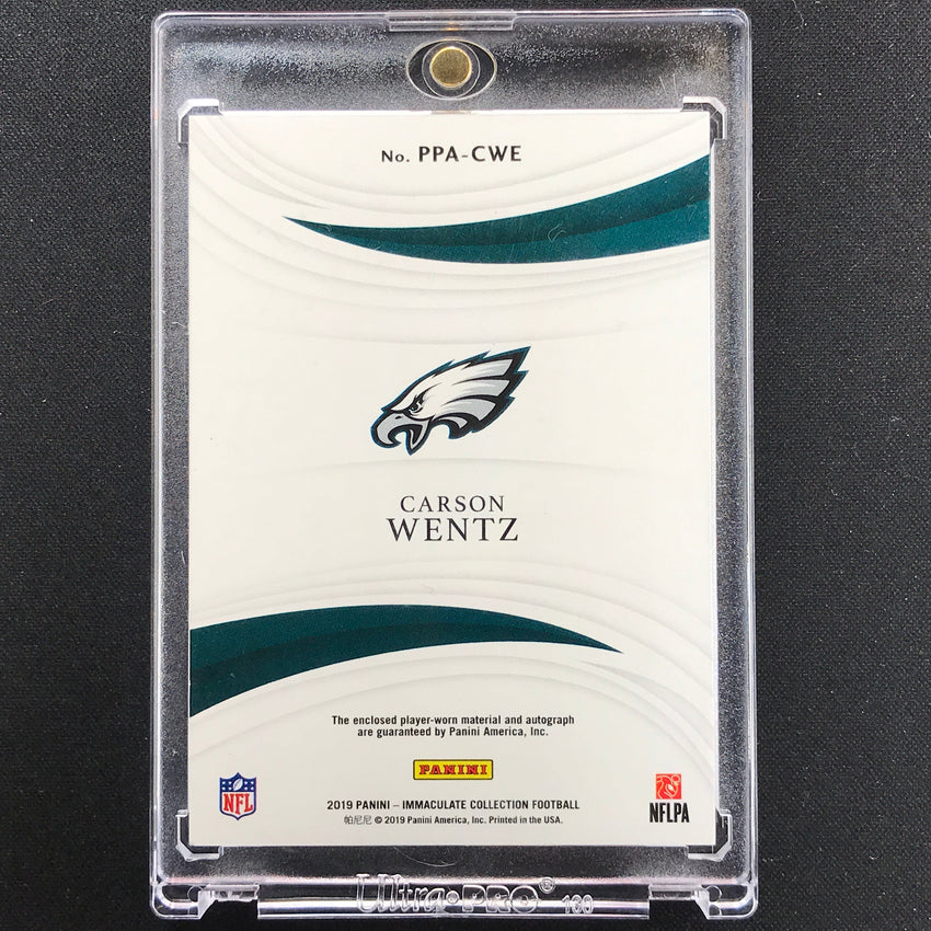 2019 Immaculate Carson Wentz Premium Patch Auto Platinum Laundry Tag 1/1