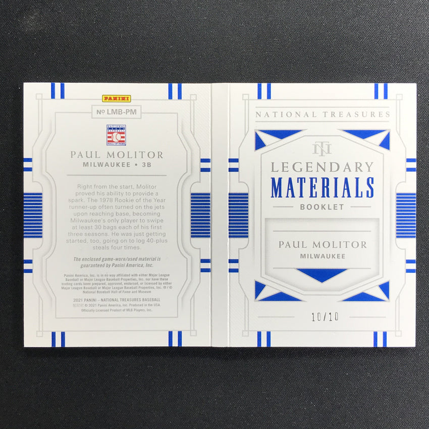 2021 National Treasures Paul Molitor Legendary Materials Booklet Silver 10/10