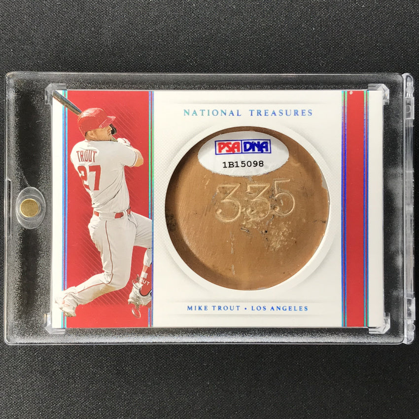 2021 National Treasures Mike Trout Bat Knobs Relic Holo Platinum Blue 1/1