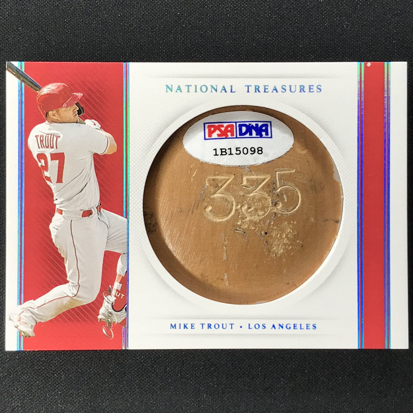 2021 National Treasures Mike Trout Bat Knobs Relic Holo Platinum Blue 1/1