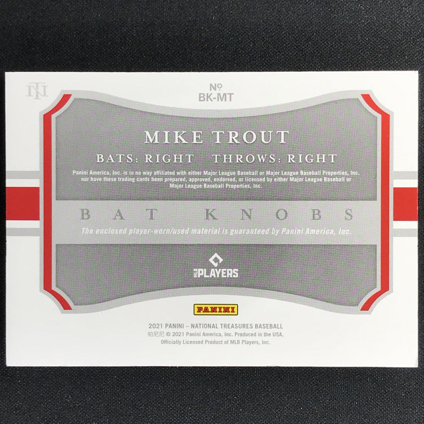 2021 National Treasures MIKE TROUT Bat Knobs Relic Holo Platinum Blue 1/1