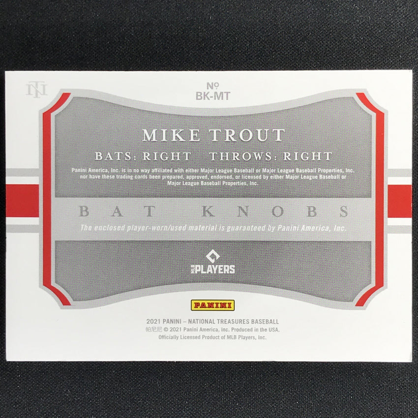 2021 National Treasures Mike Trout Bat Knobs Relic Holo Platinum Blue 1/1