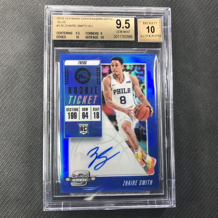 2018-19 Contenders Optic ZHAIRE SMITH Rookie Ticket Auto Blue 73/99 BGS 9.5/10-Cherry Collectables