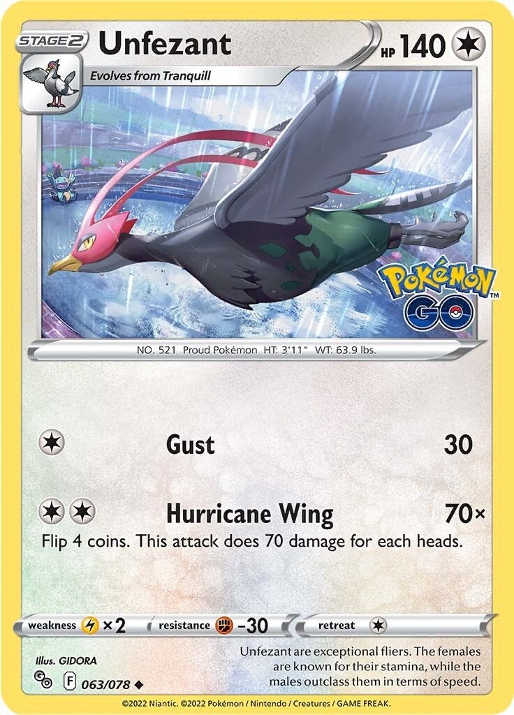 Unfezant - 063/078 - Uncommon Pokemon Go