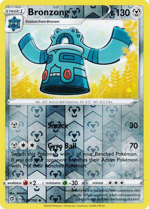 Bronzong - 130/192 - Uncommon Reverse Holo - Rebel Clash-Cherry Collectables