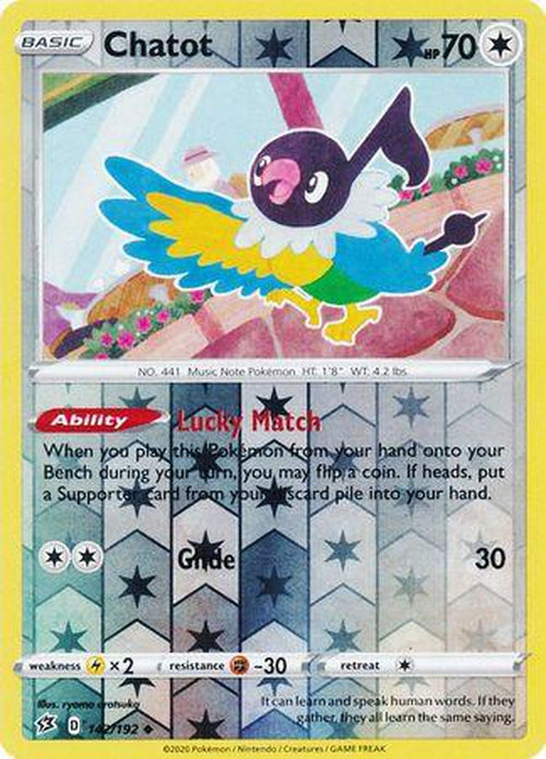 Chatot - 142/192 - Uncommon Reverse Holo - Rebel Clash-Cherry Collectables