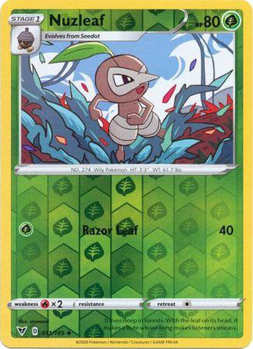 REVERSE HOLO Nuzleaf - 011/185 - Uncommon - Vivid Voltage-Cherry Collectables