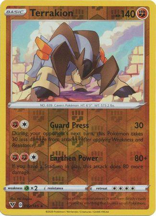 REVERSE HOLO Terrakion - 092/185 - Rare - Vivid Voltage-Cherry Collectables