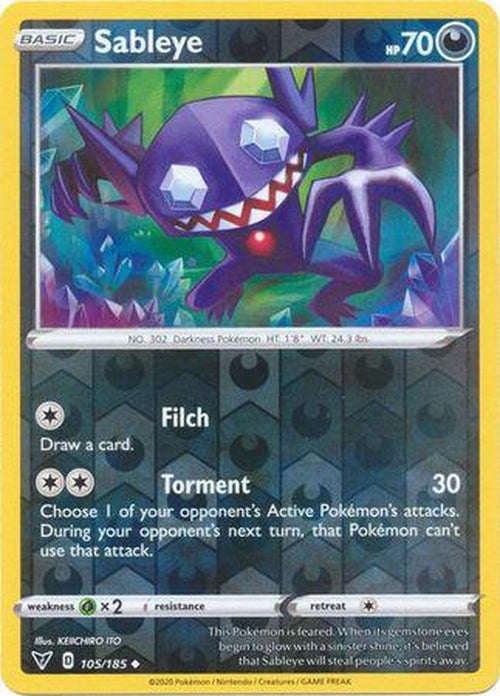 REVERSE HOLO Sableye - 105/185 - Uncommon - Vivid Voltage-Cherry Collectables