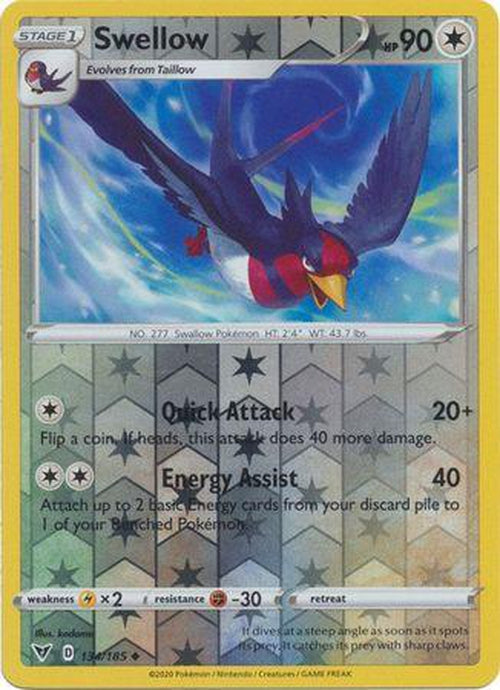 REVERSE HOLO Swellow - 134/185 - Uncommon - Vivid Voltage-Cherry Collectables