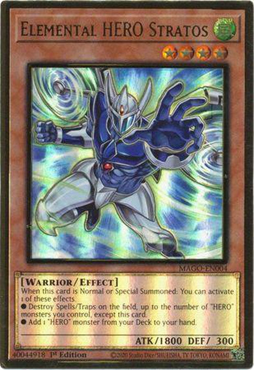 Elemental HERO Stratos - MAGO-EN004 - Premium Gold Rare 1st Edition-Cherry Collectables