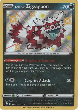 Galarian Zigzagoon - SV78/SV122 - Shiny Rare Shining Fates-Cherry Collectables