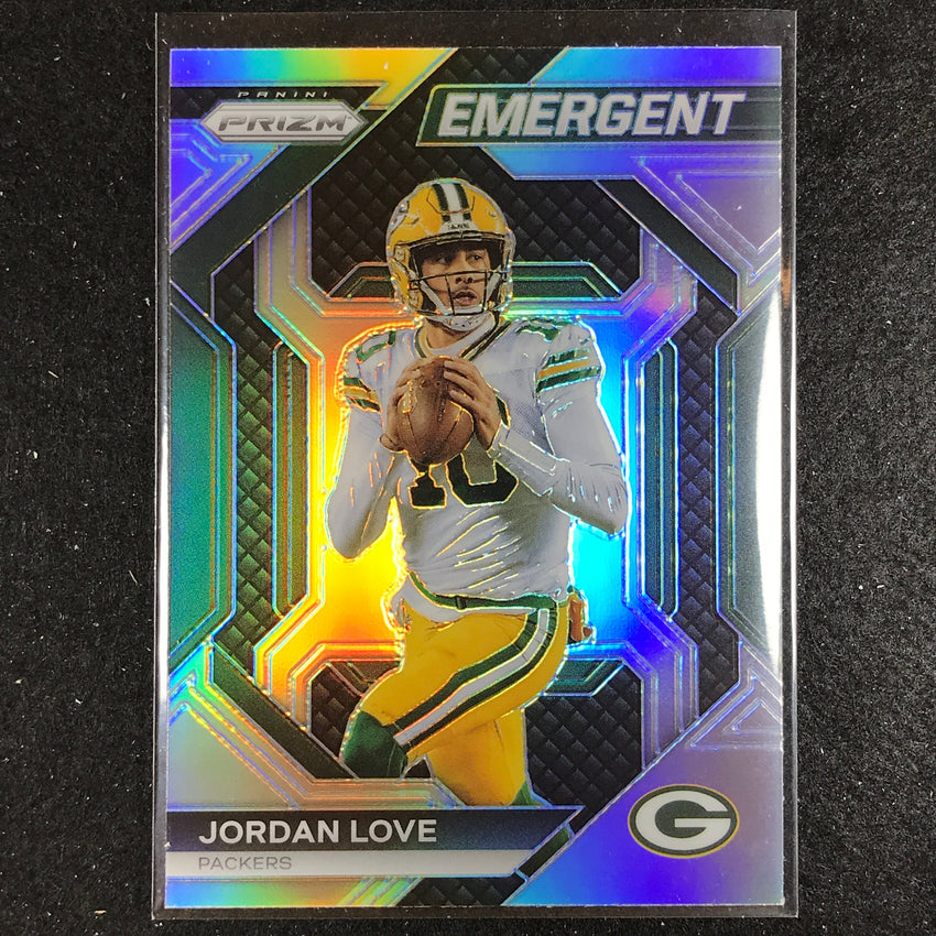 2023 Prizm Football Jordan Love Emergent Silver Prizm No 3