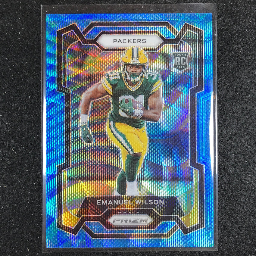 2023 Prizm Football Emanuel Wilson Rookie Base Blue Wave 135/199