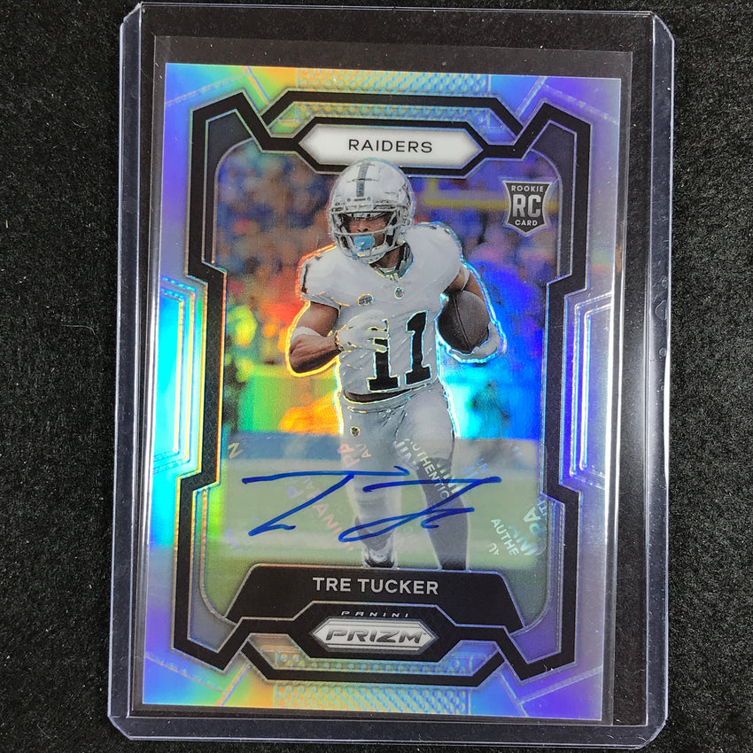 2023 Prizm Football Tre Tucker Base Rookie Auto Silver Prizm No 362