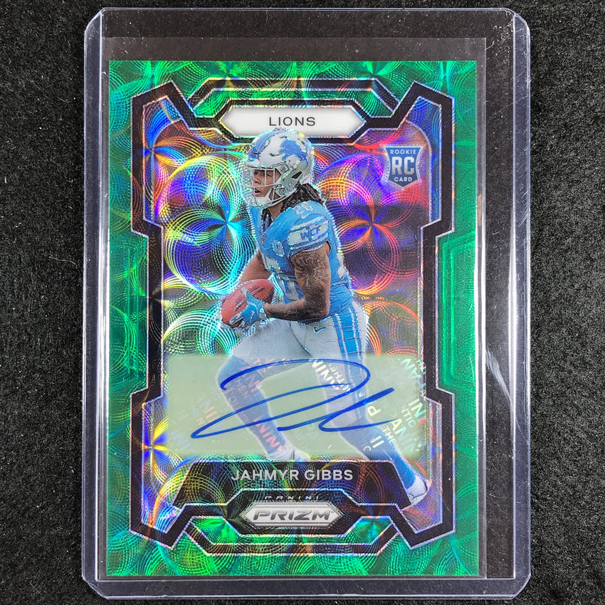 2023 Prizm Football Jahmyr Gibbs Base Rookie Auto Green Scope 9/75