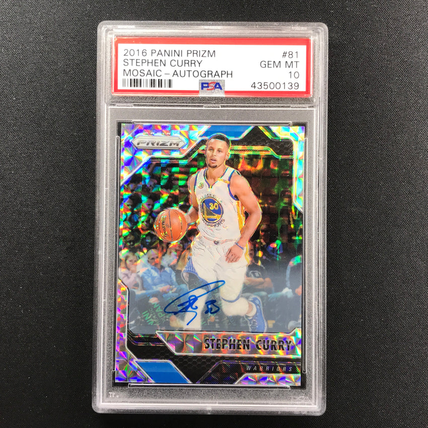 2016-17 Prizm Mosaic Stephen Curry Mosaic Silver Auto Sp No 81 Psa 10 139