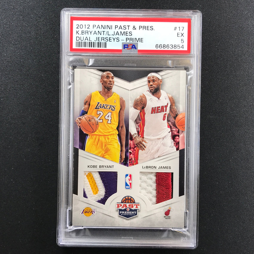 2012-13 Past And Present Kobe Bryant Lebron James Dual Jerseys Prime 21/25 PSA 5