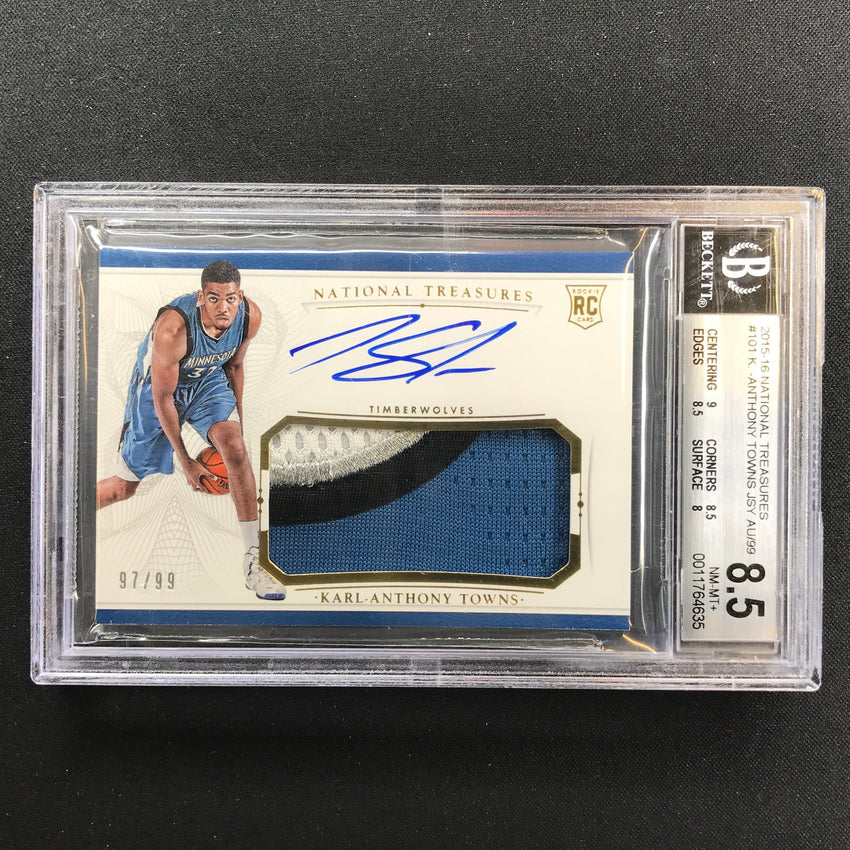2015-16 National Treasures Karl Anthony-towns Rookie Patch Auto 97/99 Bgs 8.5/9