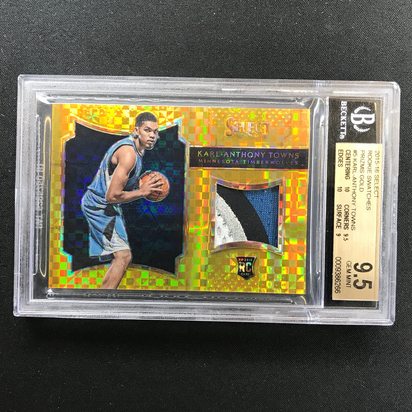 2015-16 Select Karl Anthony-towns Rookie Swatches Patch Prizm Gold 7/10 BGS 9.5
