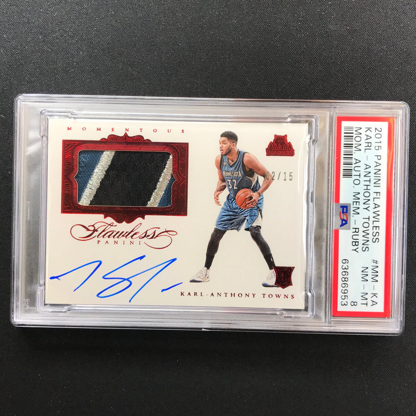 2015-16 Flawless KARL ANTHONY-TOWNS Momentous Rookie Patch Auto Ruby 2/15 PSA 8