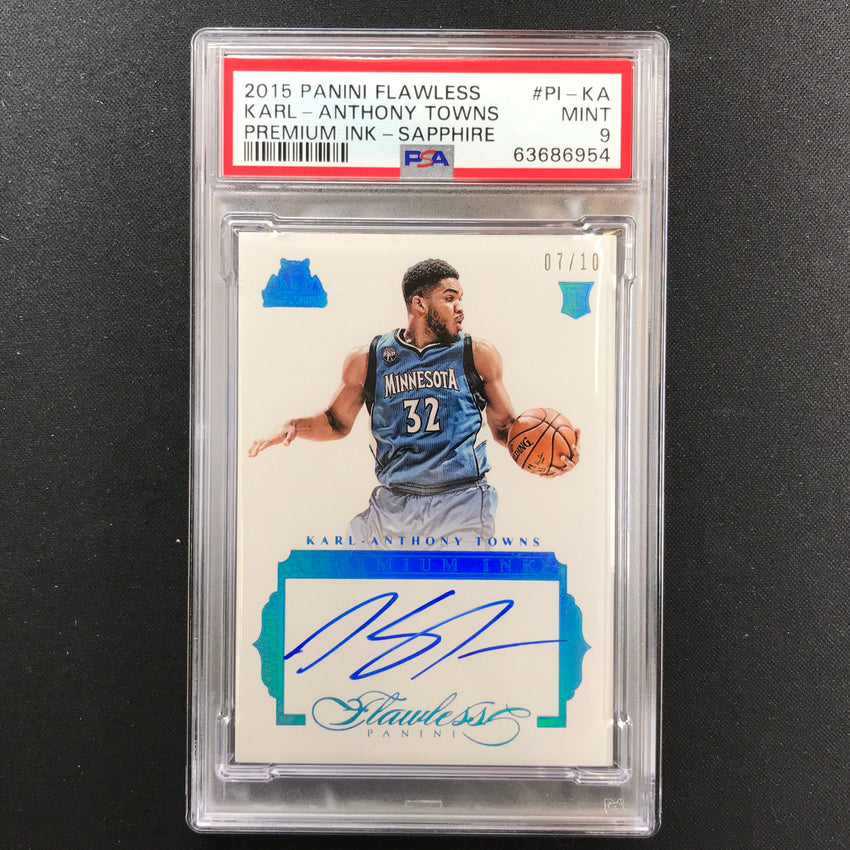 2015-16 Flawless Karl Anthony-towns Premium Ink Rookie Auto Sapphire 7/10 Psa 9