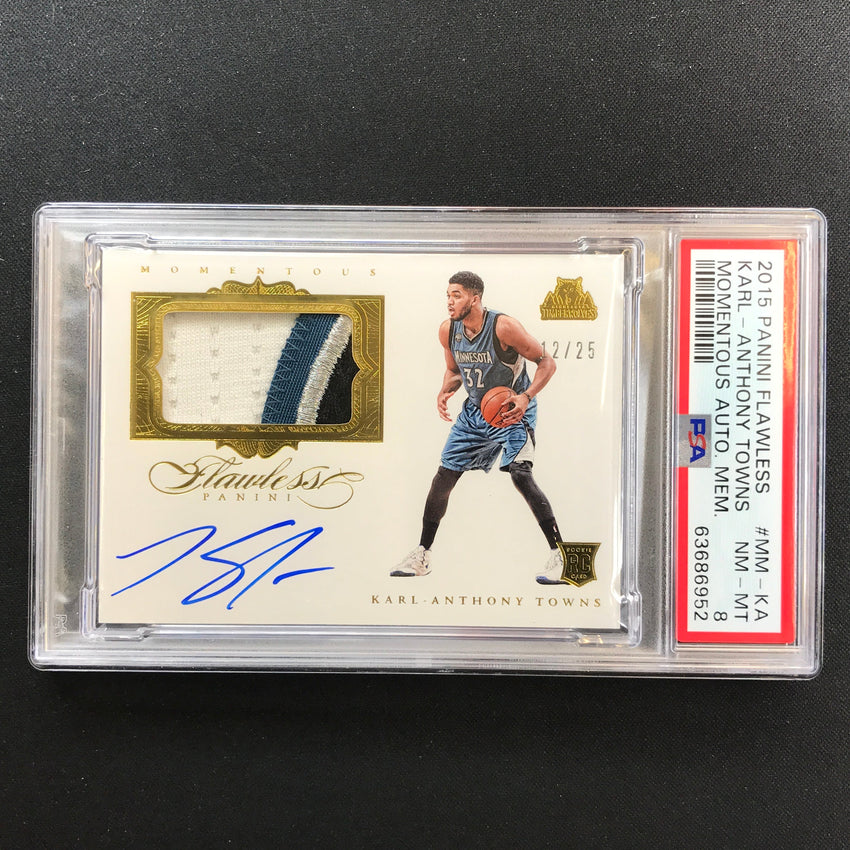 2015-16 Flawless KARL ANTHONY-TOWNS Momentous Rookie Patch Auto Gold 12/25 PSA 8