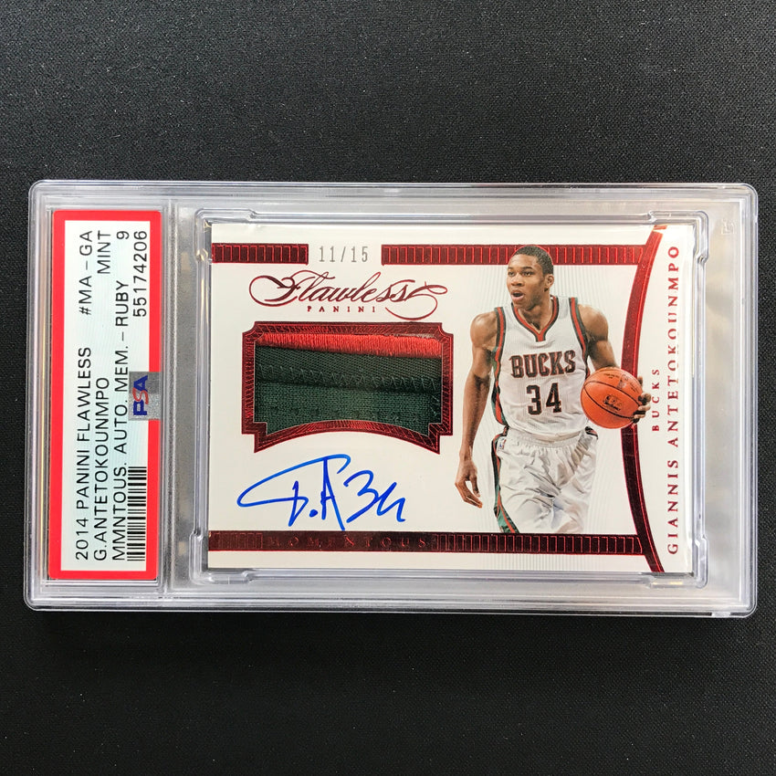 2014-15 Flawless Giannis Antetokounmpo Momentous Patch Auto Ruby 11/15 Psa 9